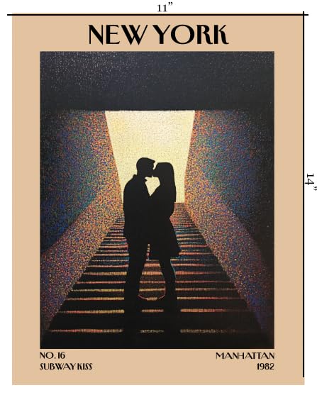 Retro Vintage New York Wall Art Print - 11x14 Unframed Poster - New York City Souvenirs, Cute Trendy Colorful Wall Decor (Kiss on the Subway, 11x14")