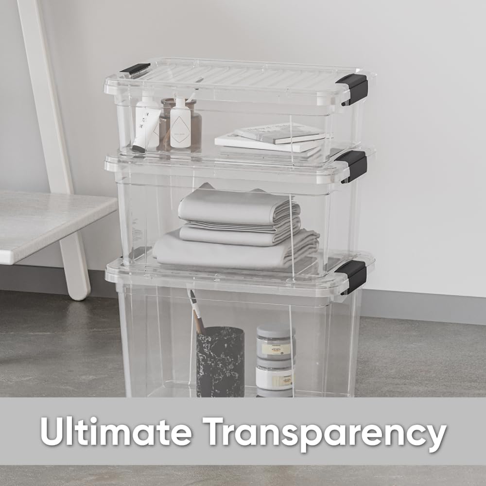 Superio Clear Storage Box with Lid, 14.25 Quart Plastic Container Bins for Organizing, Stackable