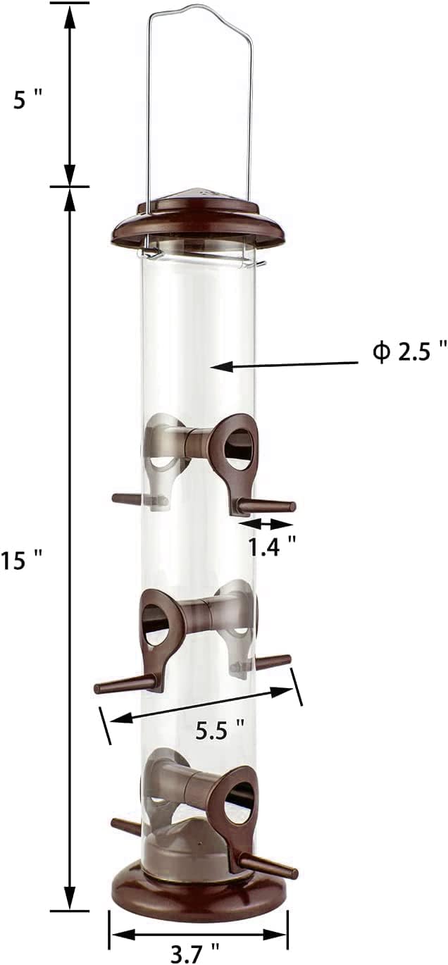 iBorn Metal Bird Feeder Hanging Wild Bird Seed Feeder for Mix Seed Blends Heavy Duty All Metal Coffee Finish,14 Inch 6 Port(Seed is not Included)