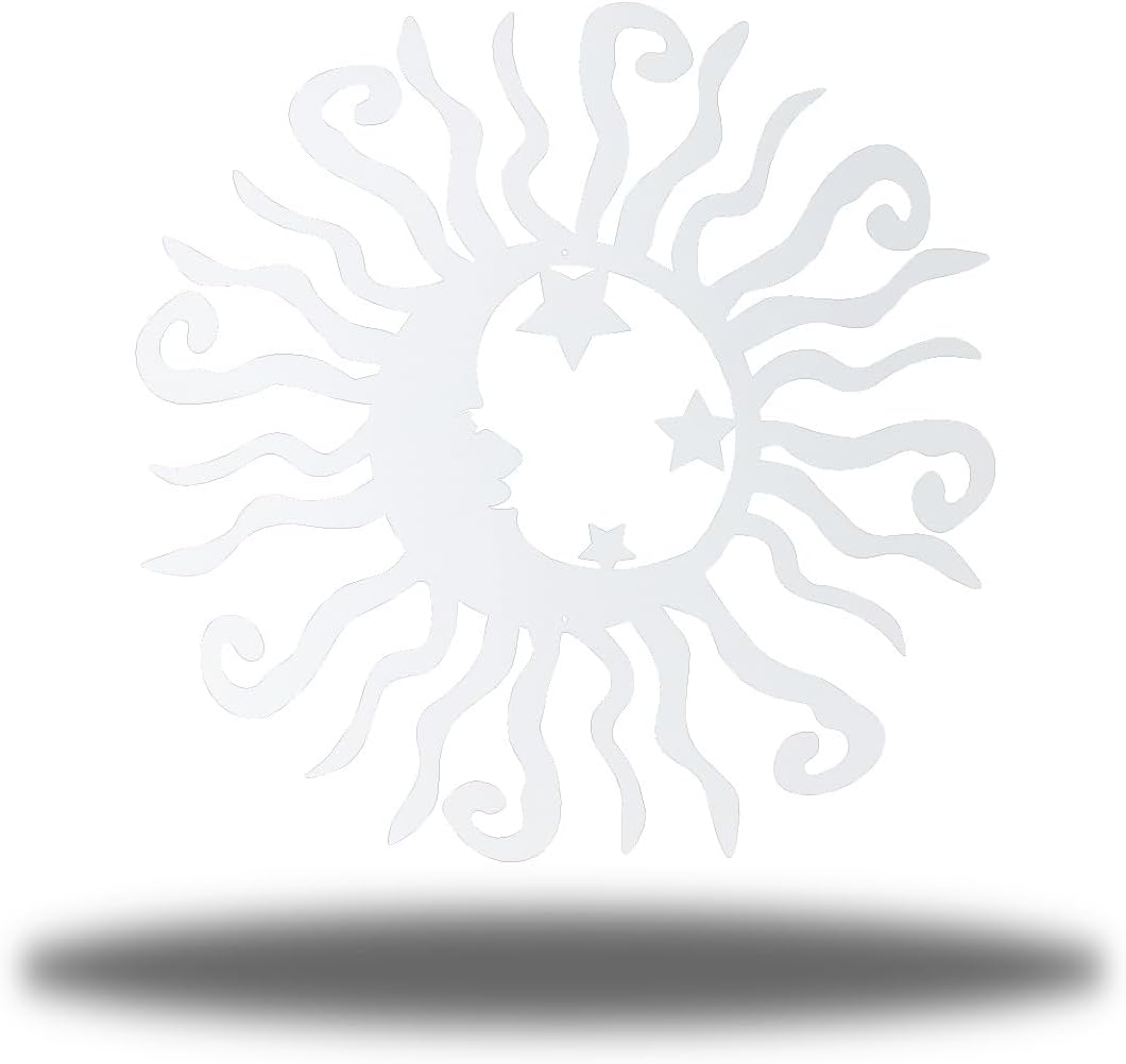 Riverside Designs Wacky Solar Moon Metal Wall Art Steel Outdoor Decor | Heavy-Duty and Waterproof | Made in USA (White, 18L x 18W)