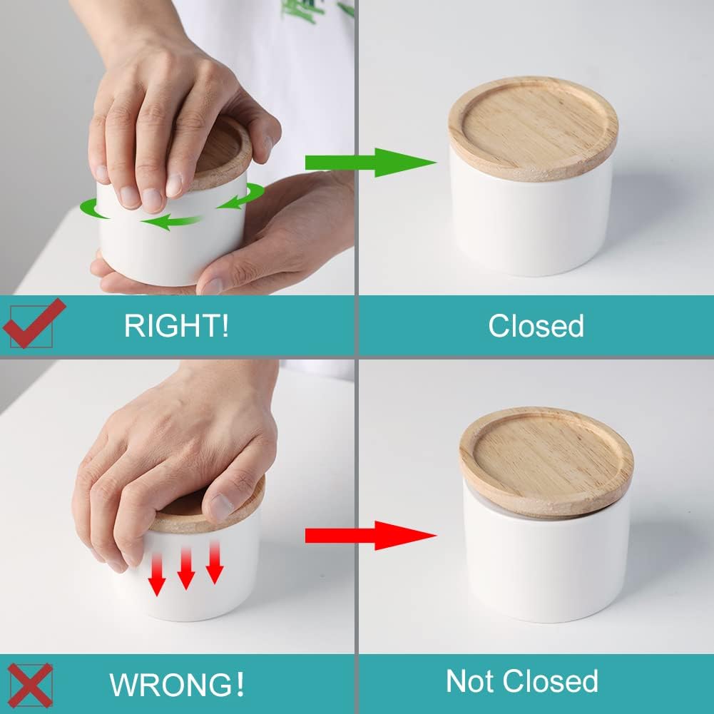 Sweejar Kitchen Canisters Ceramic Food Storage Jar, Stackable Containers with Airtight Seal Wooden Lid for Serving Ground Coffee, Tea, Sugar, Spice and More - 5 Fl Oz(White)