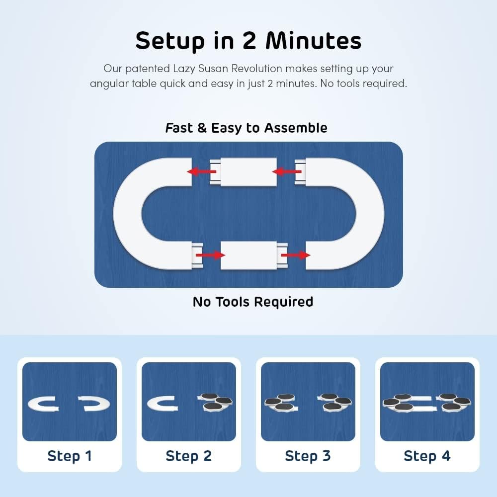 Full Set - Light Gray - The First Patented Lazy Susan Turntable Expandable for Rectangular & Oblong Tables - Kitchen & Dining Tables - Great Gift! Parties & Gatherings.