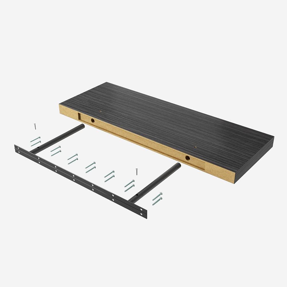 Floating Shelf, Set of 2 Wall Shelf, 30 in W x 12.75 in D x 2 in H Wooden Floating Wall Shelf with Invisible Brackets for Living Room/Bedroom/Bathroom/Kitchen Storage and Decor, Black Wood