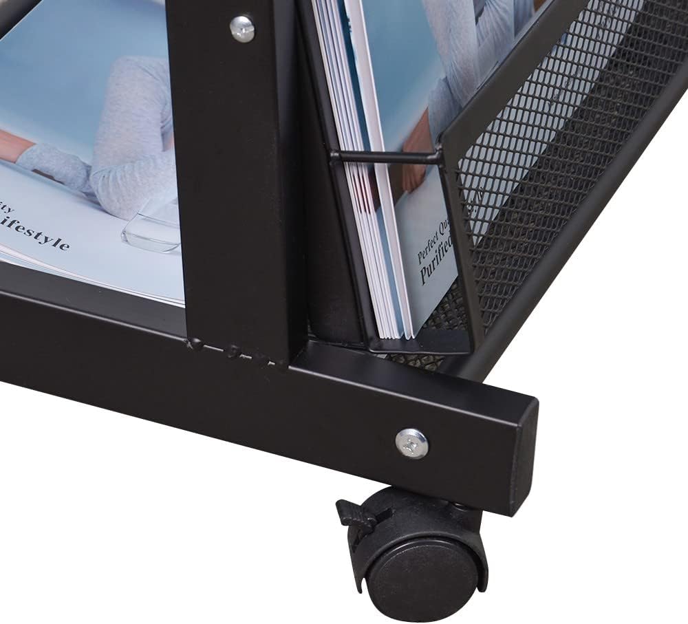 Floor Magazine Rack brochure Display Stand for Offices and Public Reception Area,Literature Rack with 4 Universal Wheels (70"×27×13.8")