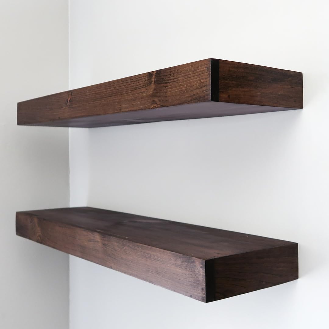 Modern Floating Shelves 3 Inches Thick for Wall, Wide Shelves for Kitchen, Living Room, Bedroom, and Bathroom, Natural Pine Wood, Rustic Wooden Shelf, (Set of 2) (Provincial, 60Lx3Hx8D)