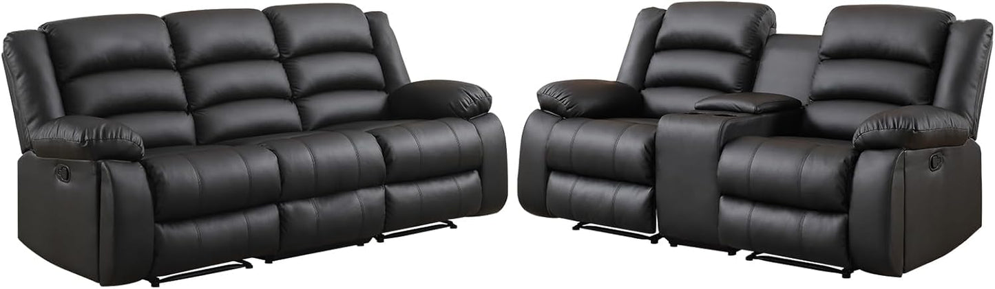 EBELLO Faux Leather Manual Recliner Sofa Set, Loveseat Reclining Sofa and 3 Seat Recliner Sofa, Couch Set for Living Room, Bedroom, Meeting Room, Black (Loveseat+Sofa)