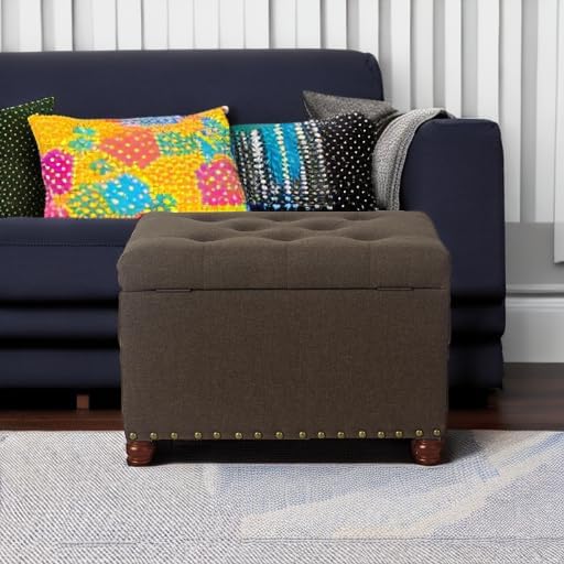 Joveco Storage Ottoman Linen Tufted Bench, Rectangular Footrest Footstool Coffee Table Seat for Living Room Bedroom, Coffee