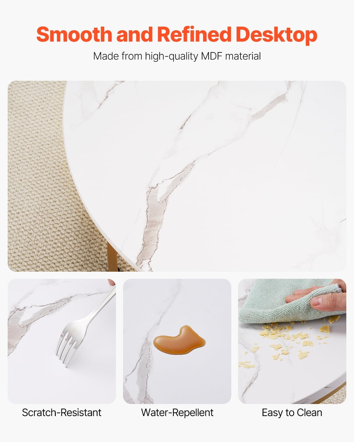 VEVOR Nesting Tables, Coffee Table Set of 2, 27.6 inch Round Coffee Table, Small Coffee Tables Night Stand with Metal Frame, for Living Room, Bedroom, Office (White & Gold)