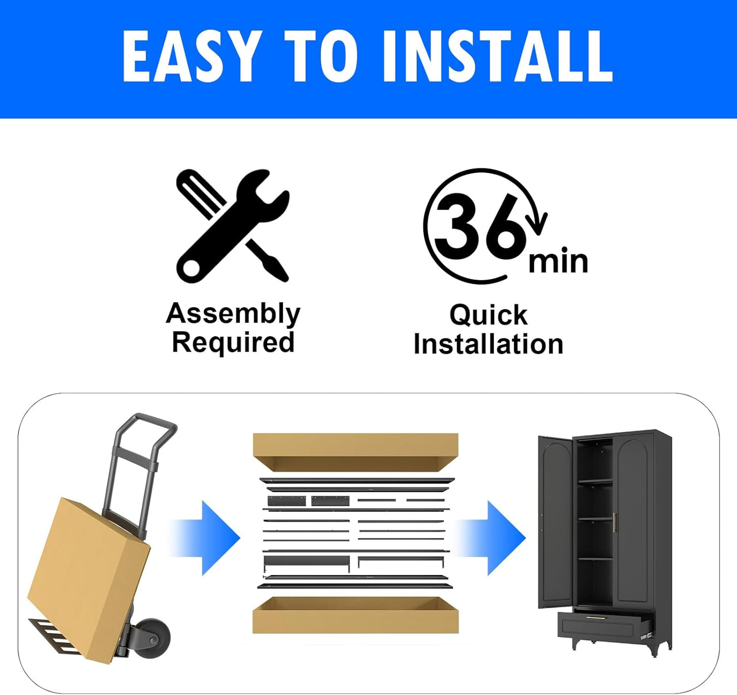 Black Pantry Kitchen Cabinet with Drawer, 75 Inch Metal Storage Cabinet with Doors and Shelves, Steel Food Pantries, Large Freestanding Cupboard for Living&Dining Room-Assemble Required