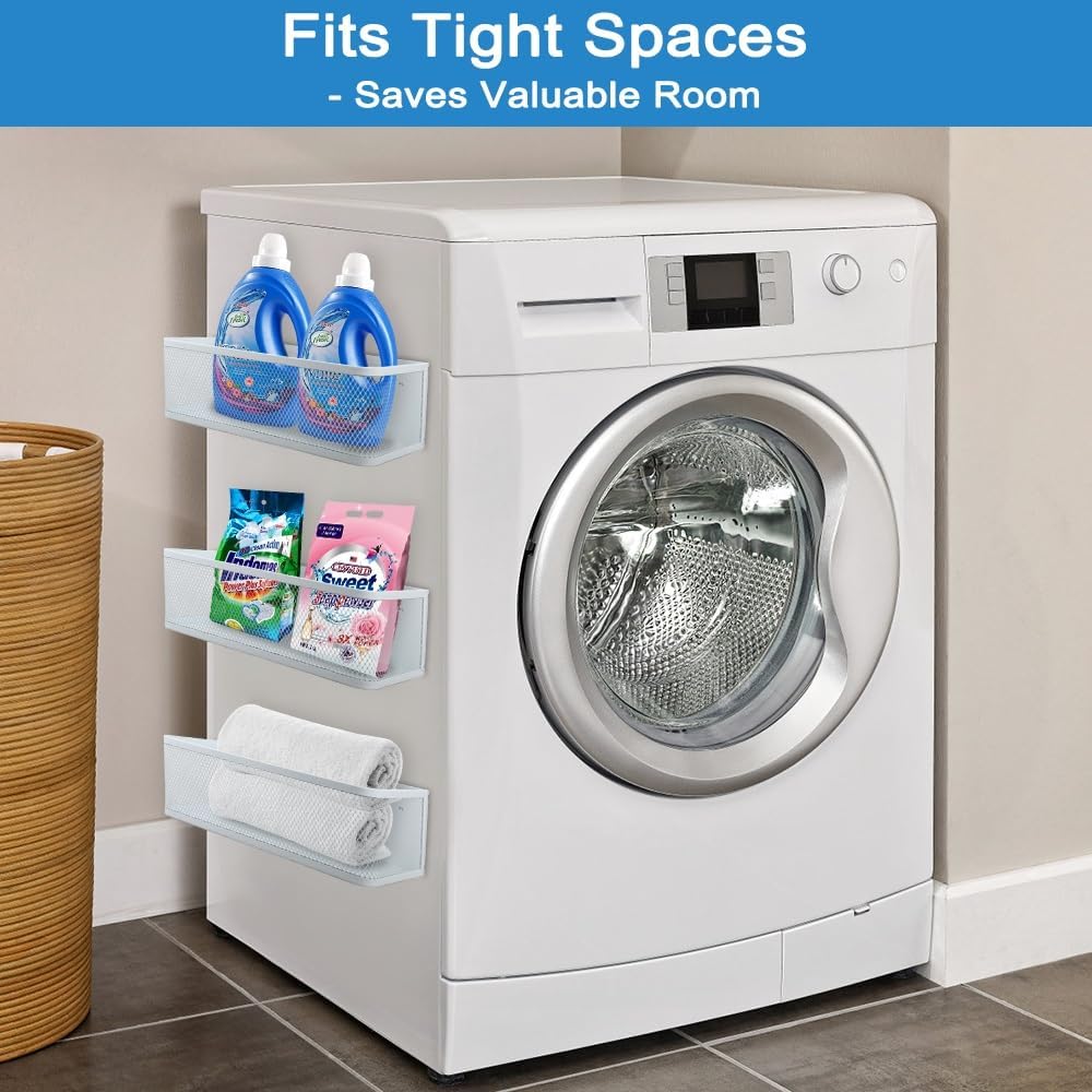 Picowe Magnetic Laundry Organizer, Extra Large Magnet Basket for Laundry Room,16.5lb Capacity Magnetic Shelf for Washer /Dryer, Fridge & Small Spaces (XL, White)