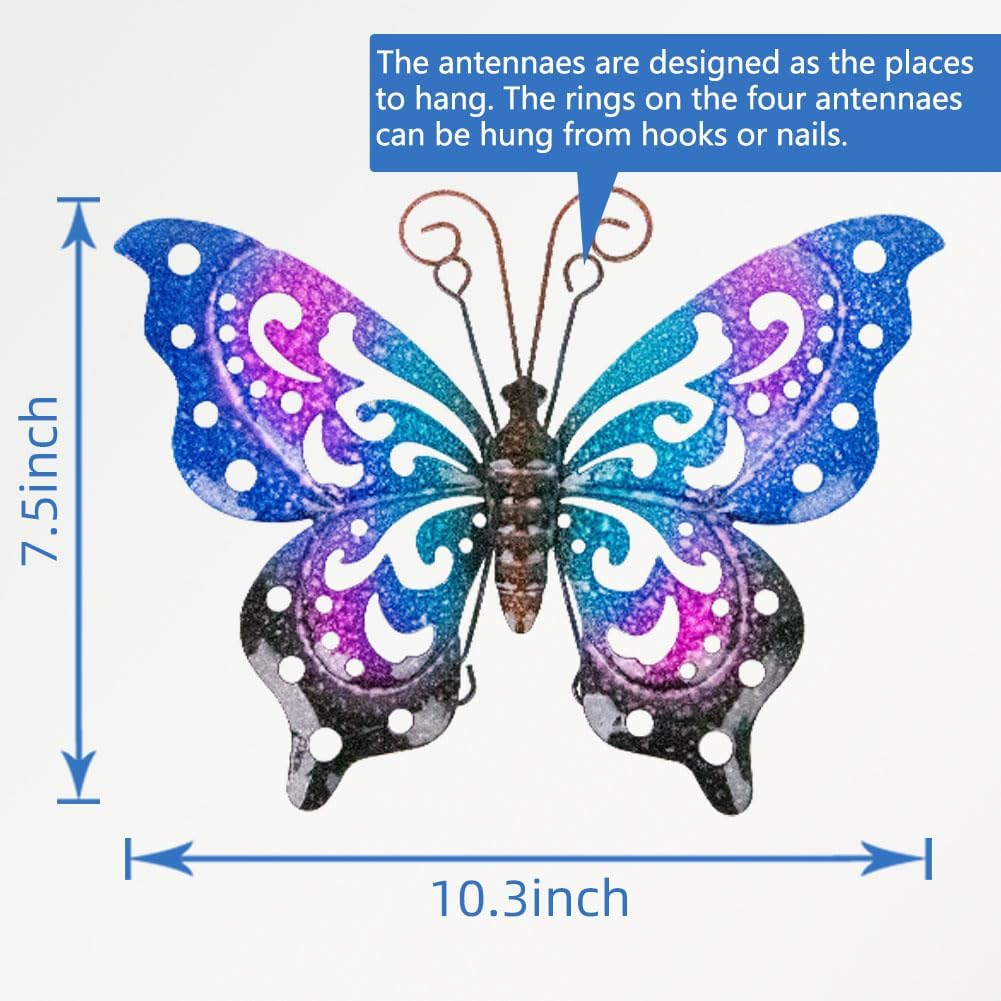 3 Pack Metal Butterfly Wall Decor, Colorful Metal Butterfly Outdoor Wall Art, Hand-Made Outdoor Wall Decor For Garden, Patio, Fence, Yard