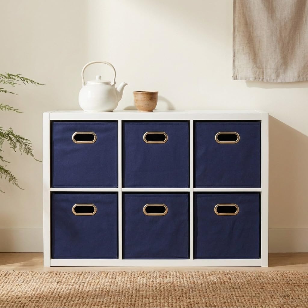 Household Essentials Fabric Storage Bins 6 Piece Set, Strong Poly-Woven Fabric, Sturdy Chipboard