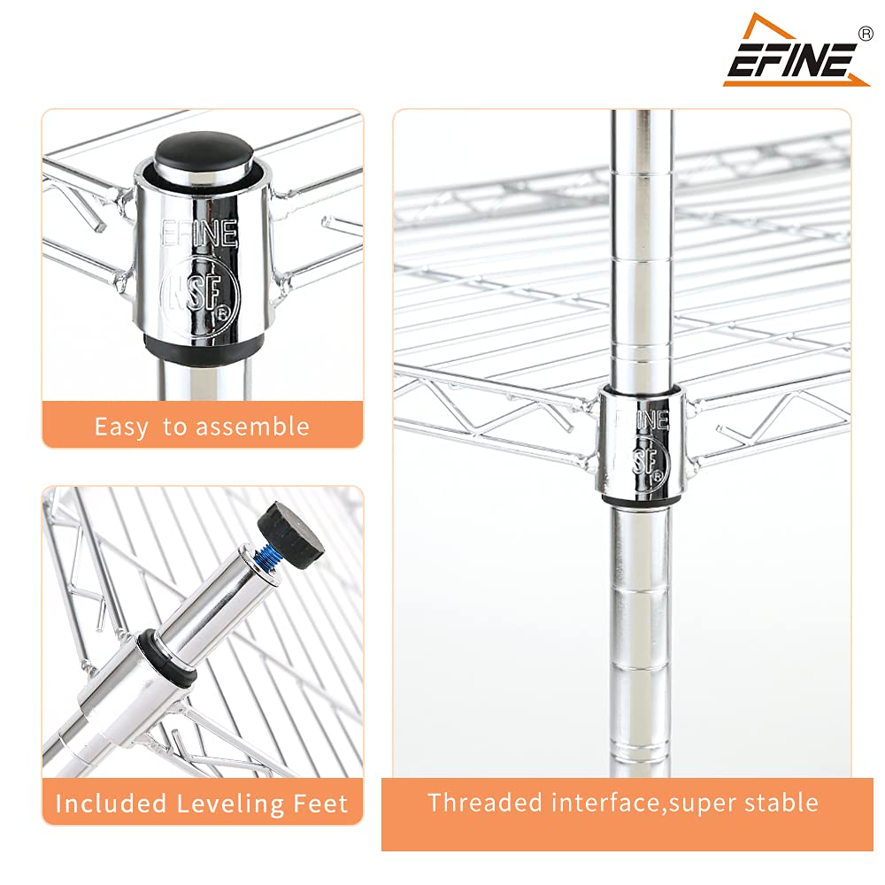 EFINE 2-Pack 3-Shelf Chrome Shelving Unit with 3-Shelf Liners, Adjustable Rack, Steel Wire Shelves
