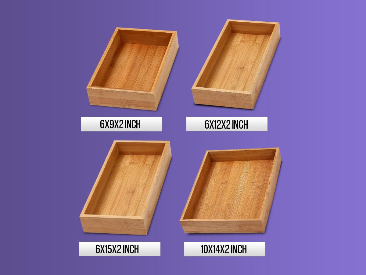 YBM Home Bamboo Drawer Organizer Storage Box for Kitchen Drawer, Junk Drawer, Office, Bedroom