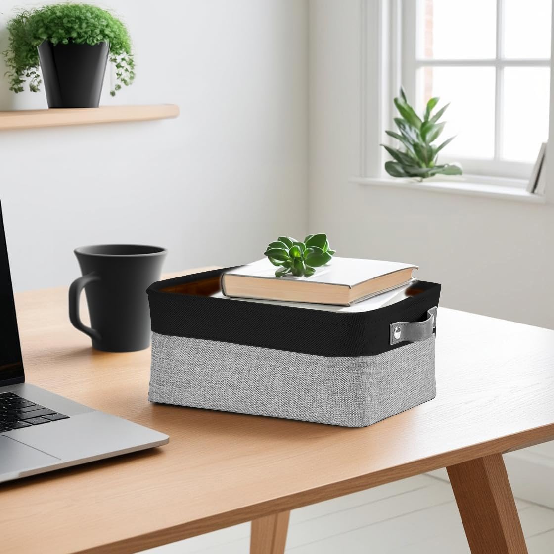 DECOMOMO Small Storage Basket, Closet Storage Bins, Baskets for Organizing Shelves (Grey & Black, Small - 6 Pack)