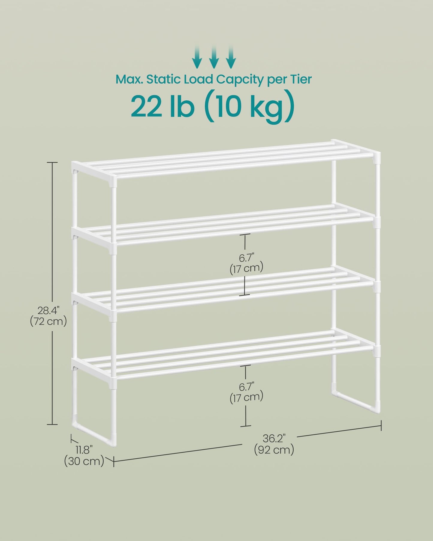 SONGMICS Shoe Rack, 4-Tier Shoe Organizer, Metal Storage Shelf, Upright or Upside Down, for 20-25