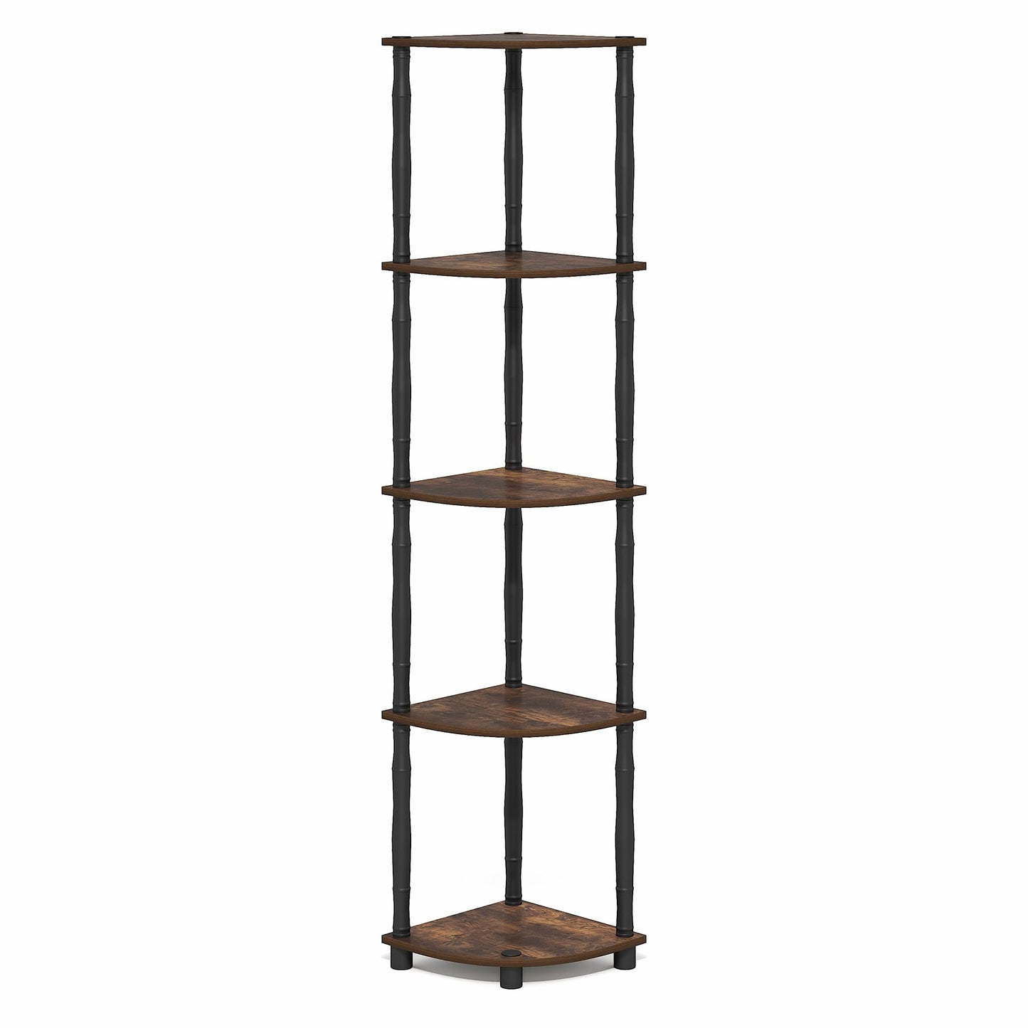 Furinno Turn-N-Tube Storage Shelves, 5-Tier Corner Book Shelf, Standing Corner Shelf, Toolless Open