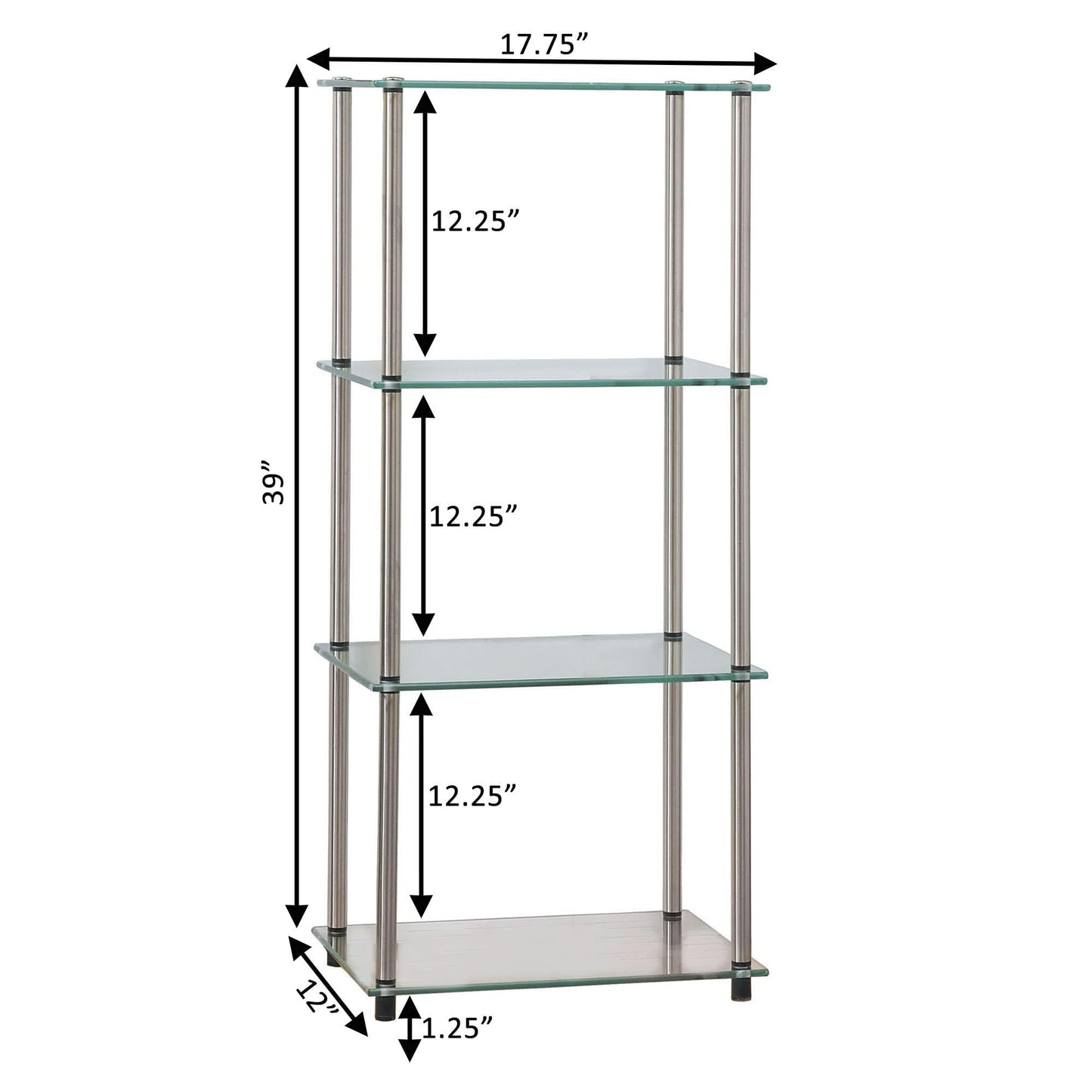 Convenience Concepts Designs2Go Classic Glass 4-Tier Tower 17.75" - Modern Media Stainless Steel
