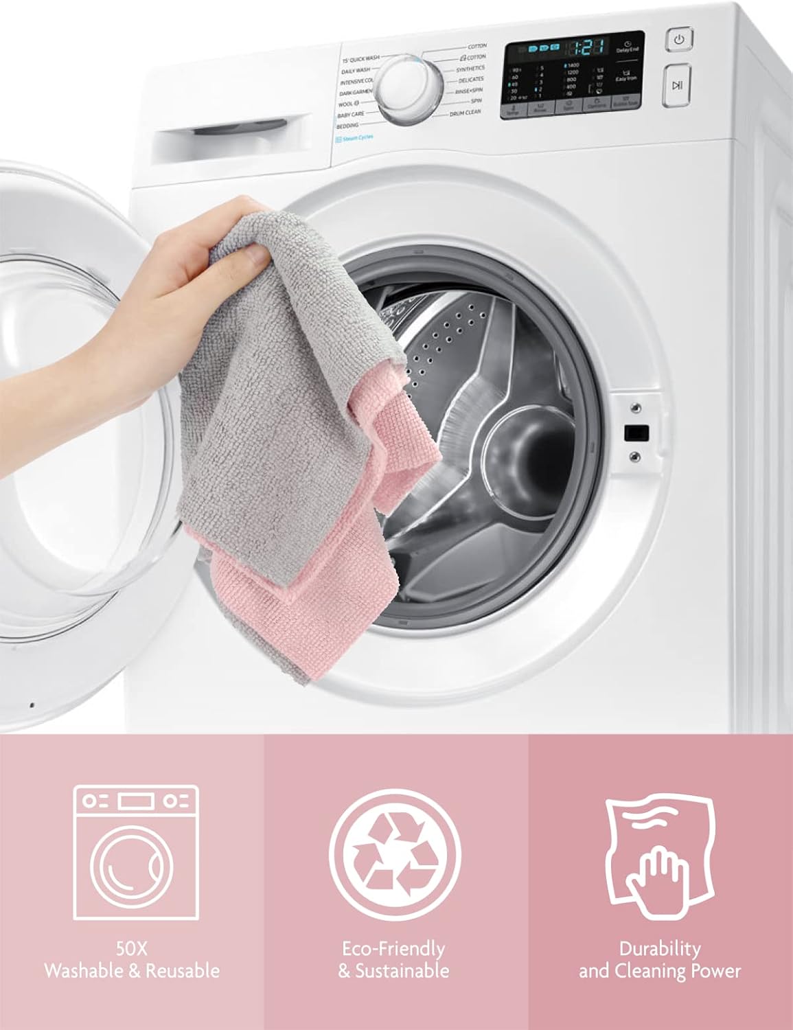 Fantasticlean Microfiber Cleaning Cloth Roll -150 Sheets, Tear Away Microfiber Towels, 12" x 12", Reusable Washable, Ultra Absorbent Dish Rags for Car, Home, Garage or Shop (2 Rolls of Pink)