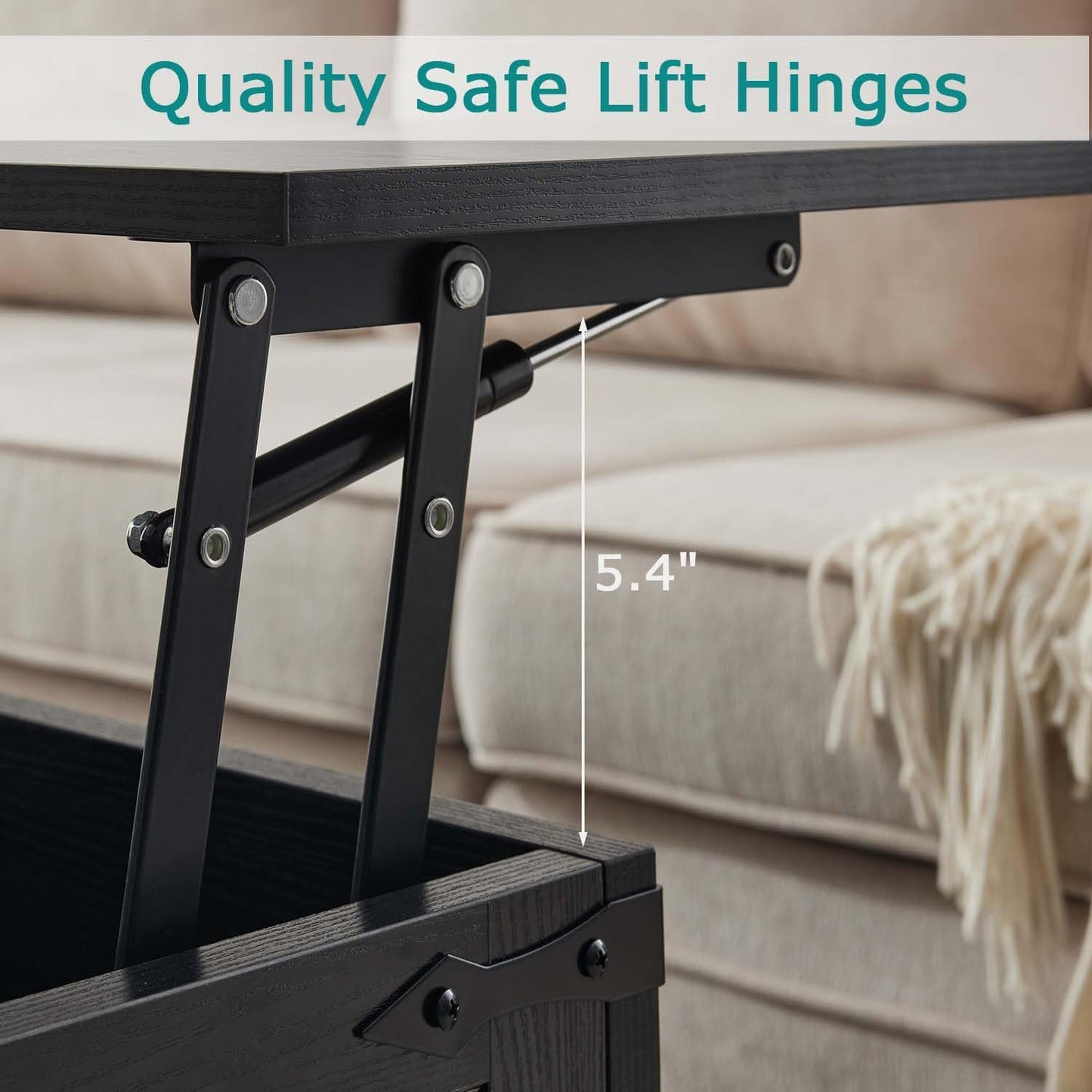 Black Coffee Table with Storage, Cocktail Table with Hinged Lift Top, Farmhouse Square Wood Center Table with Large Hidden Storage Compartment for Living Room, Square Coffee Table, Metal Edges Decor