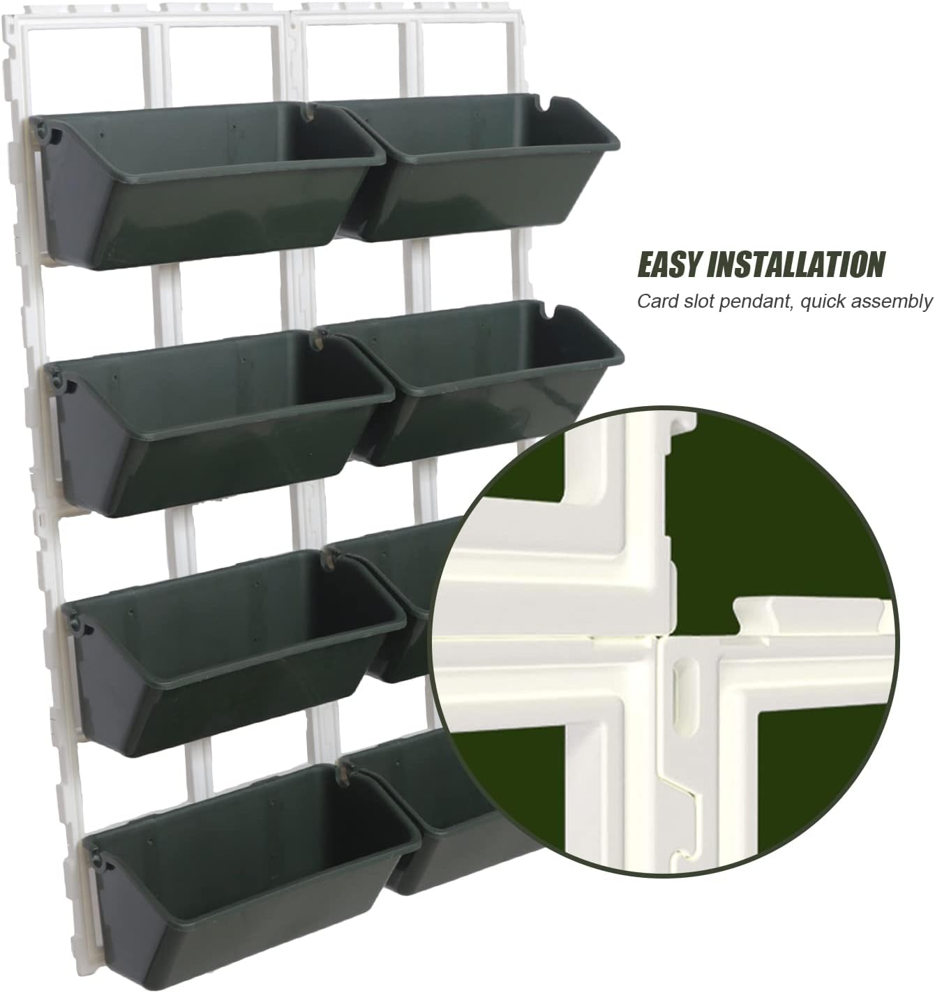 8 Pockets Vertical Planters,Wall Mounted Plastic Plant Grow Pots,Wall Pocket Planters for Indoor,Outdoor,Balcony,Garden Decoration,Green