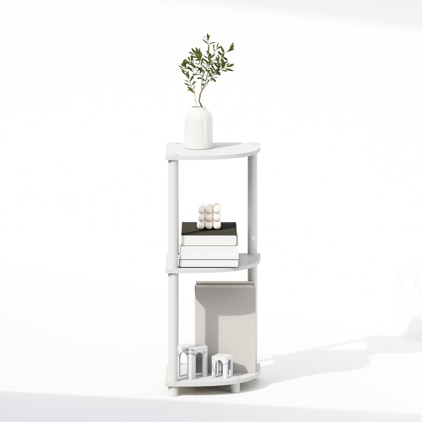 Furinno Turn-N-Tube Corner Shelf, 3-Tier Corner Bookshelf, White