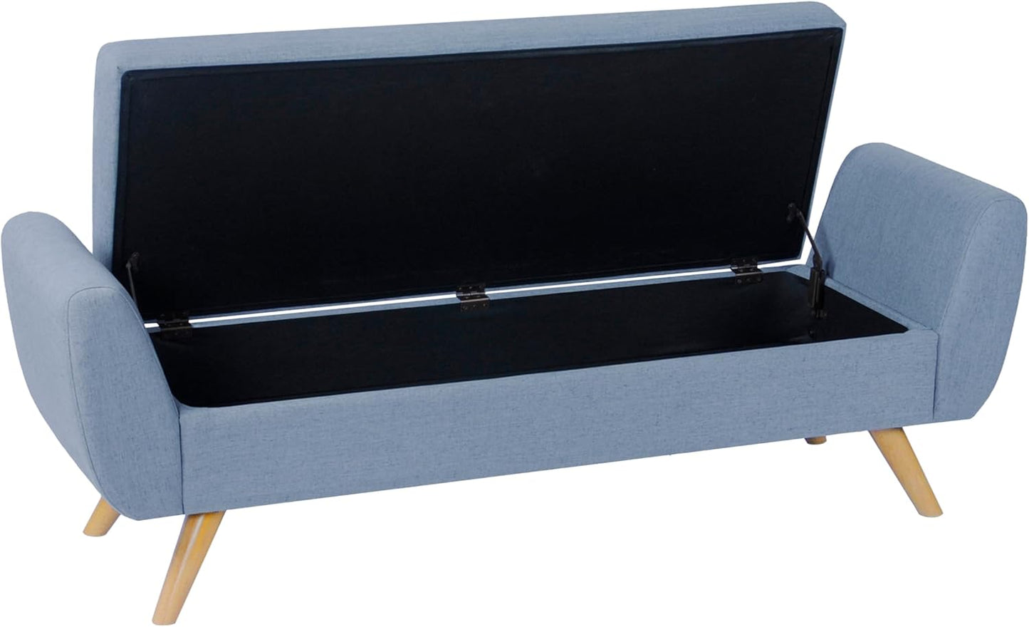 HomePop Modern Storage Bench with Wood Legs |Homepop Home Décor|Bench with Storage for Living Room & Bedroom - French Blue Woven