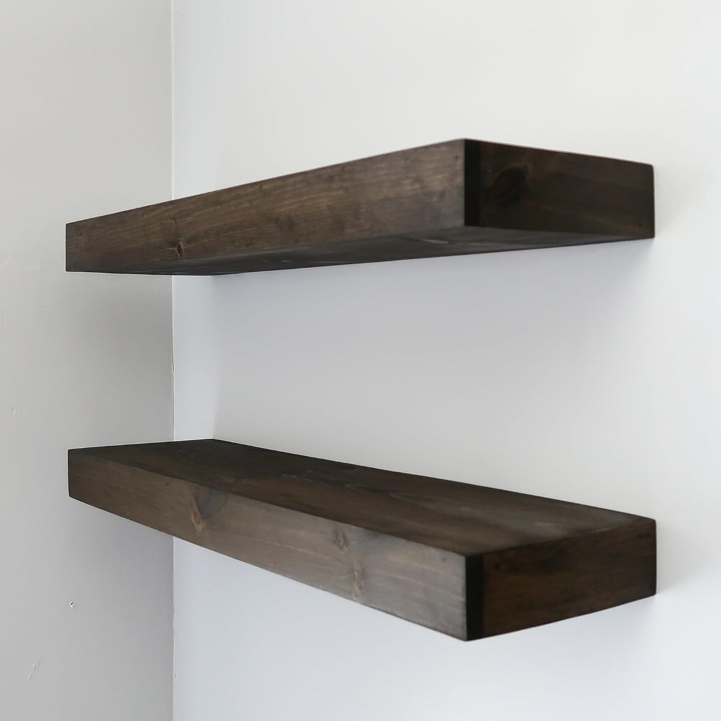Modern Floating Shelves 3 Inches Thick for Wall, Wide Shelves for Kitchen, Living Room, Bedroom, and Bathroom, Natural Pine Wood, Rustic Wooden Shelf, (Set of 2) (Jacobean, 60Lx3Hx6D)