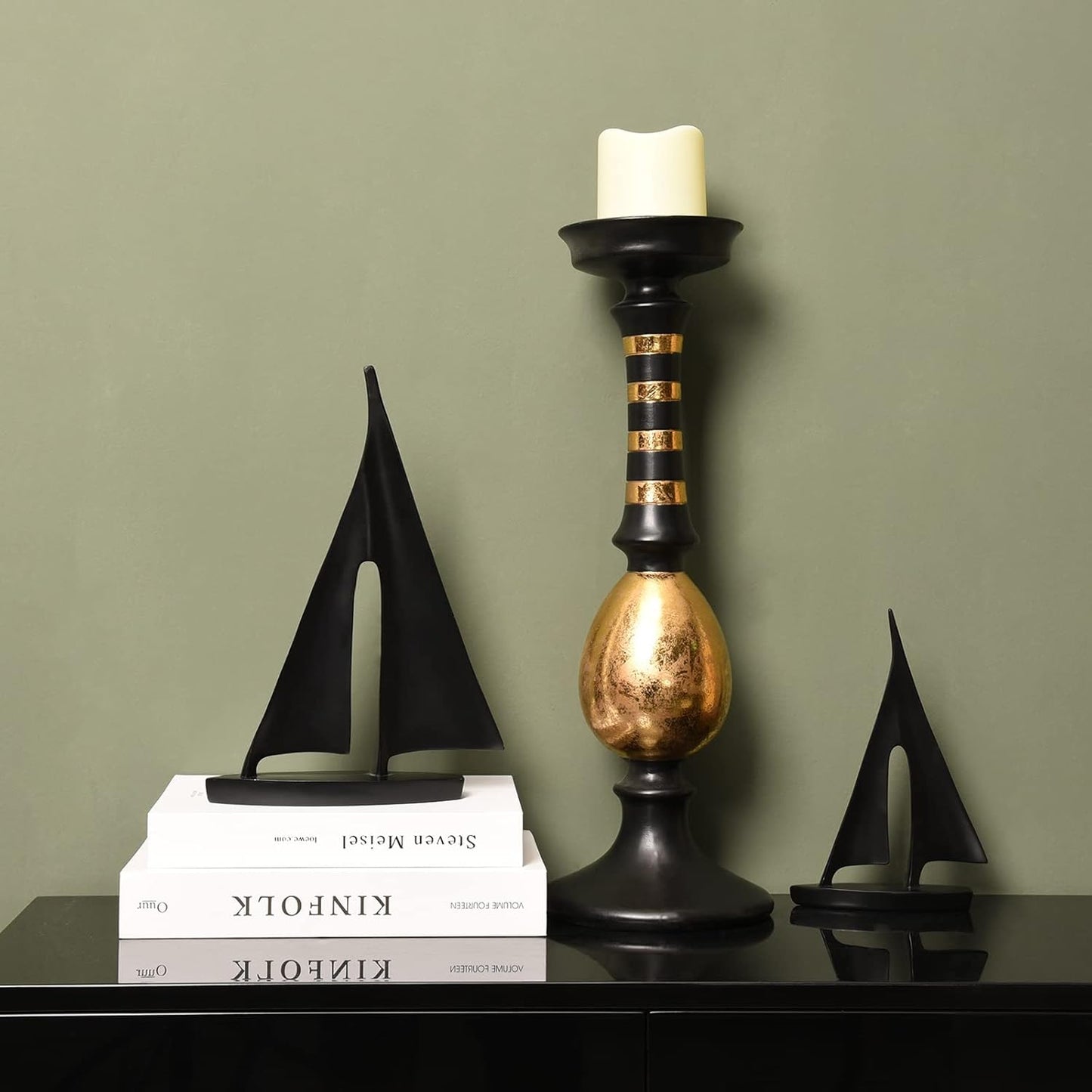 Modern Sculptures Home Decor, Sailboat Decor Ornament, Boat Decorations Statue Decor, Art Sculptures and Statues, Sailboat Gifts Home Office Bathroom Shelf Decor (Black-2 Pack)