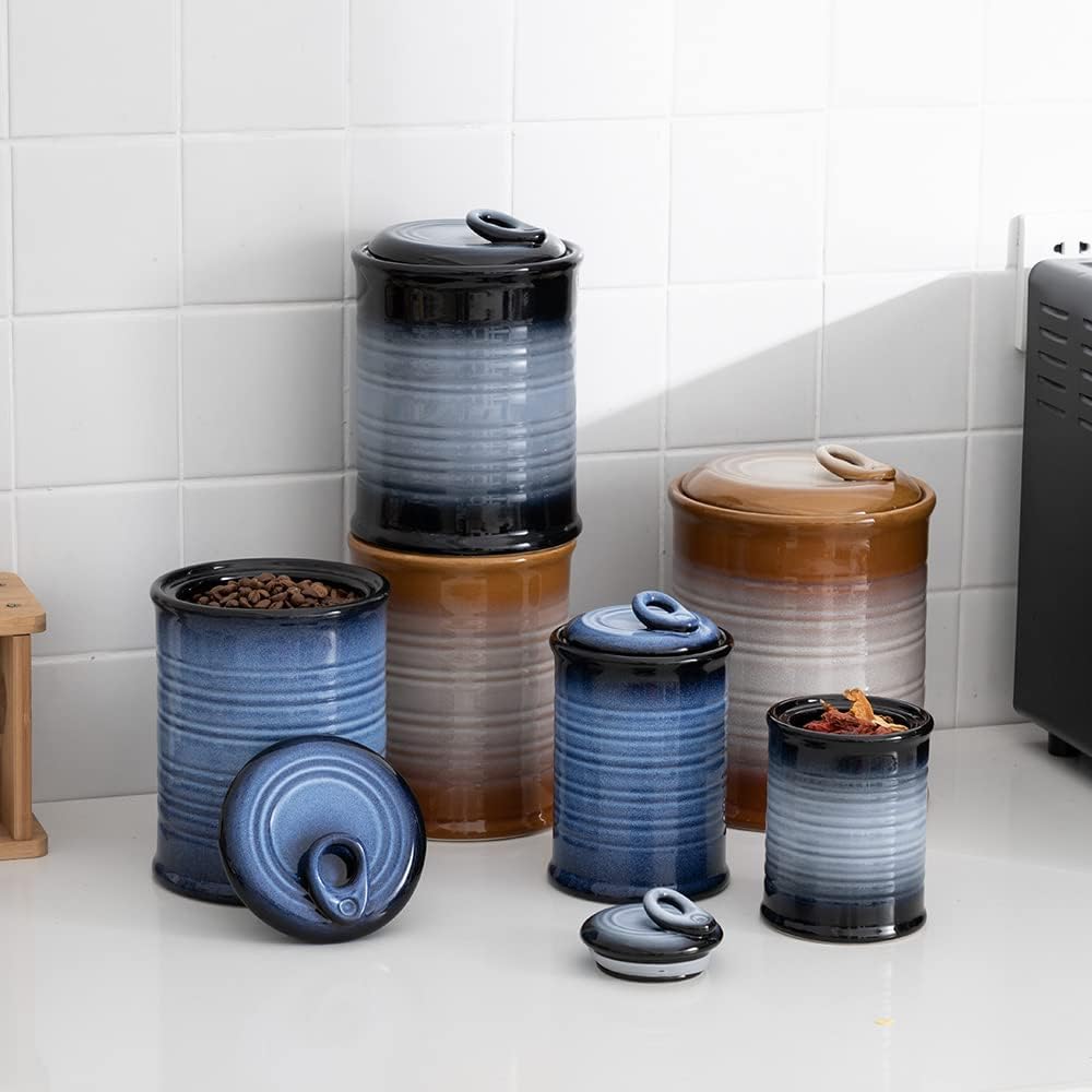 Nihow Ceramic Food Storage Jar Sets: Container with Air Tight Ceramic Lid for Flour/Sugar/Rice/Coffee/Cookies/Candy - Seal Damp-proof Canister for The Kitchen - Set of 3 (Gray)