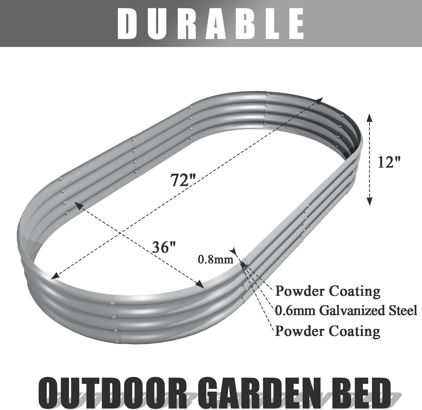 2 Pack 6x3x1FT Galvanized Raised Garden Bed Kit Oval Metal Ground Planter Box Outdoor Bottomless Planter Raised Beds for Vegetables Flowers Herbs Fruits, Gray