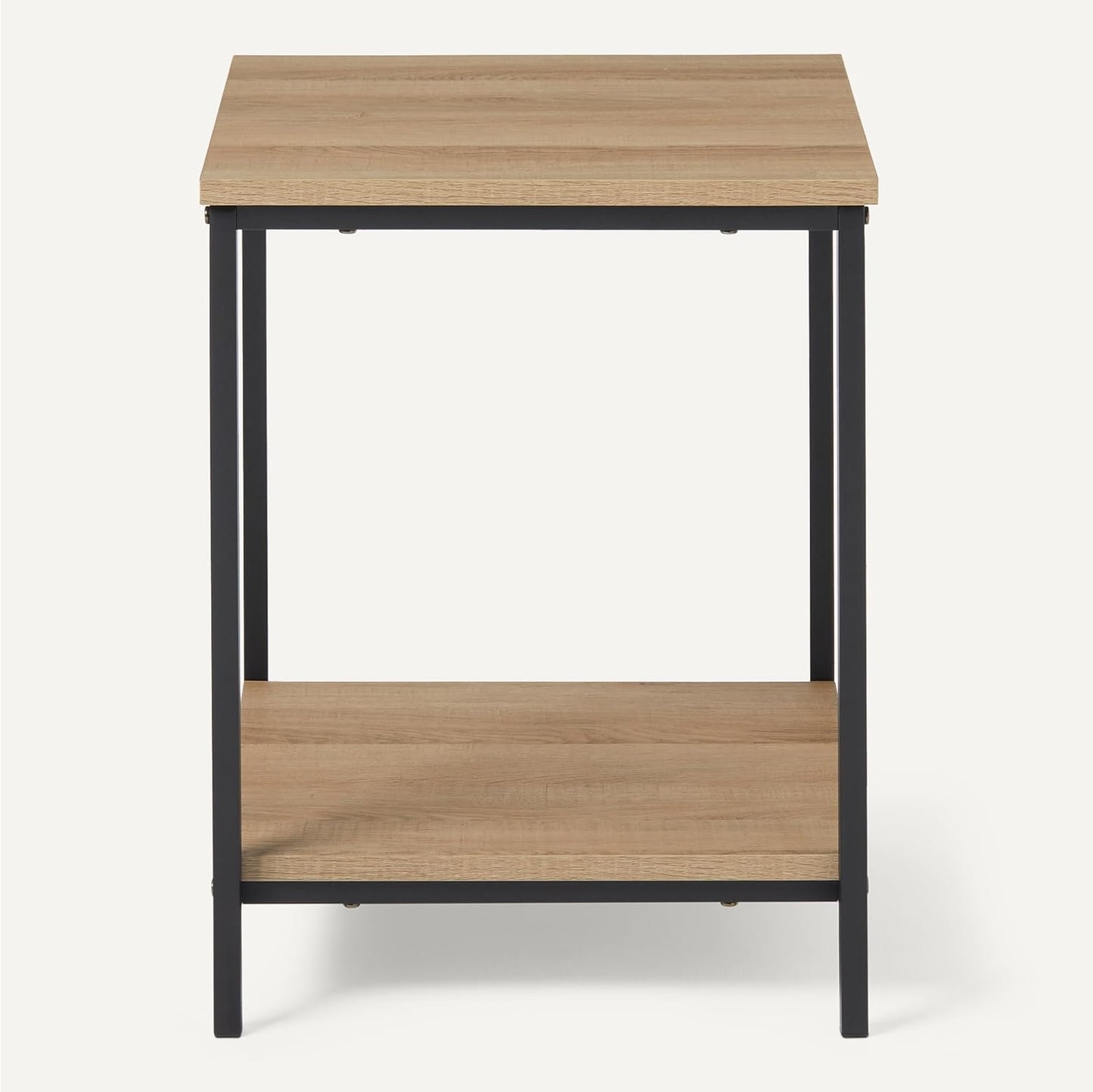 Amazon Basics - End Table with Bottom Shelf, Living Room Side Table, Steel Frame, Wooden Oak