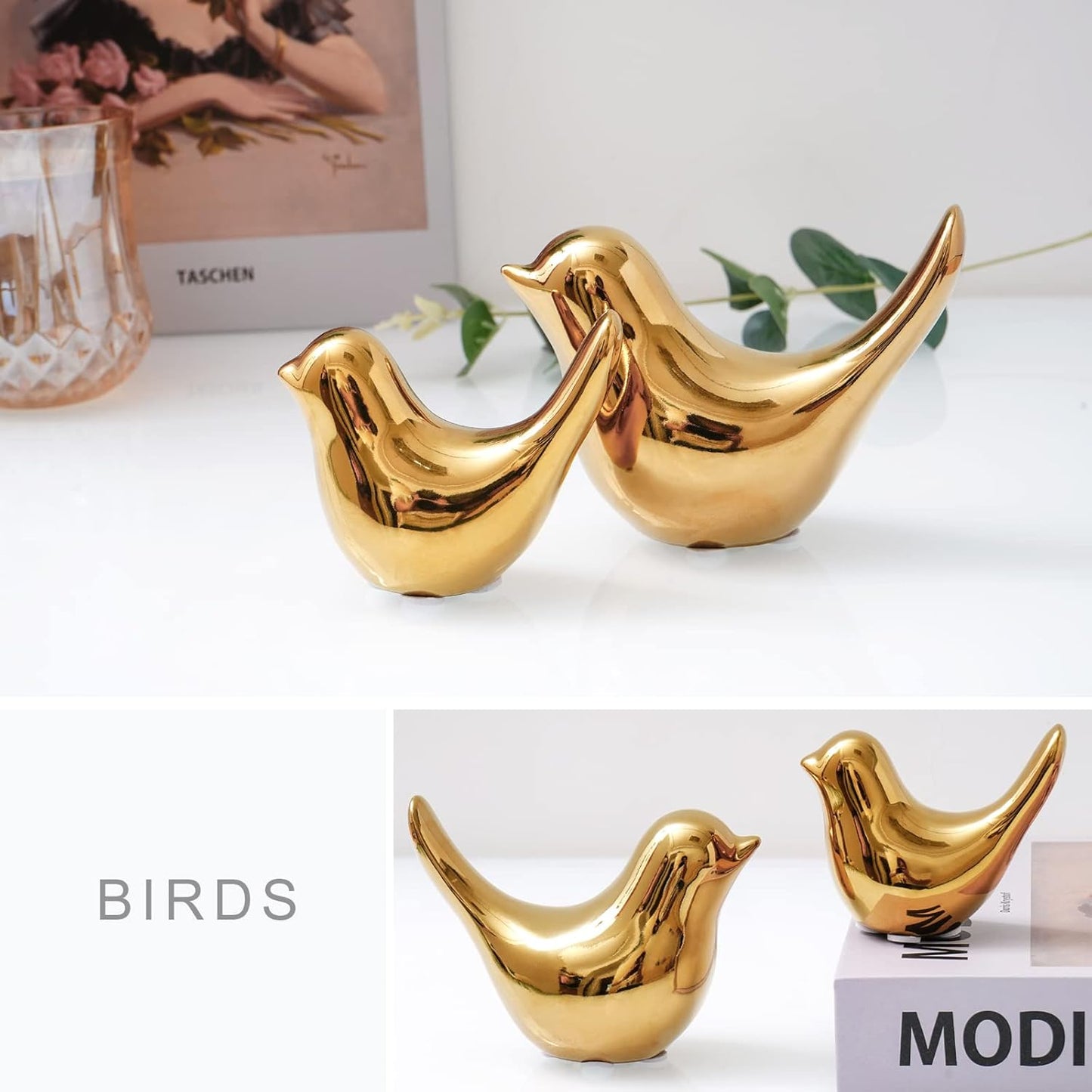 Notakia Gold Home Decor Small Birds Statues Modern Style Decorative Ornaments for Living Room, Bedroom, Office Desktop, Cabinets (2Pcs Gold Birds)
