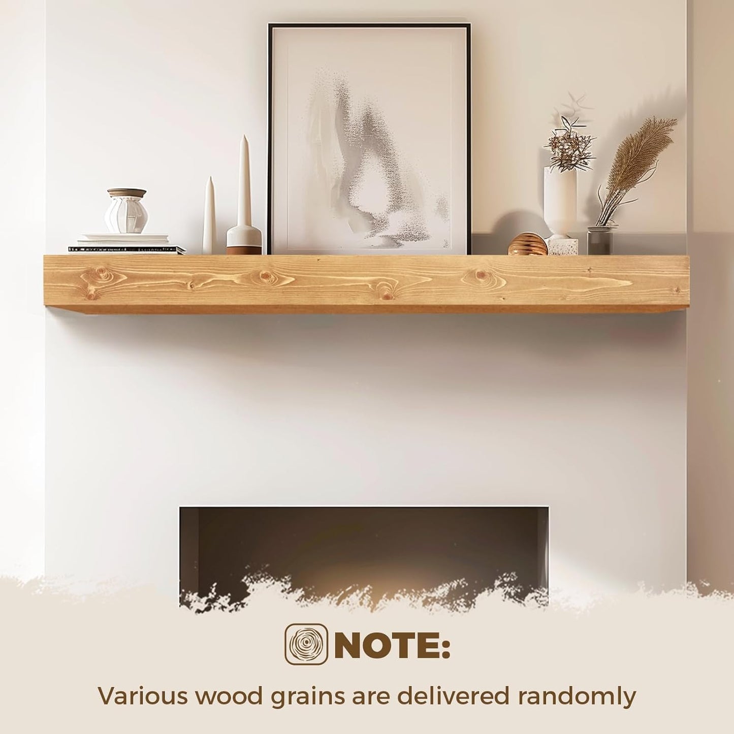 60x8x5 Fireplace Mantel - Handcrafted Rustic Solid Wood Wall Mounted Floating Shelf with Invisible Heavy Duty Wood Bracket (Natural)