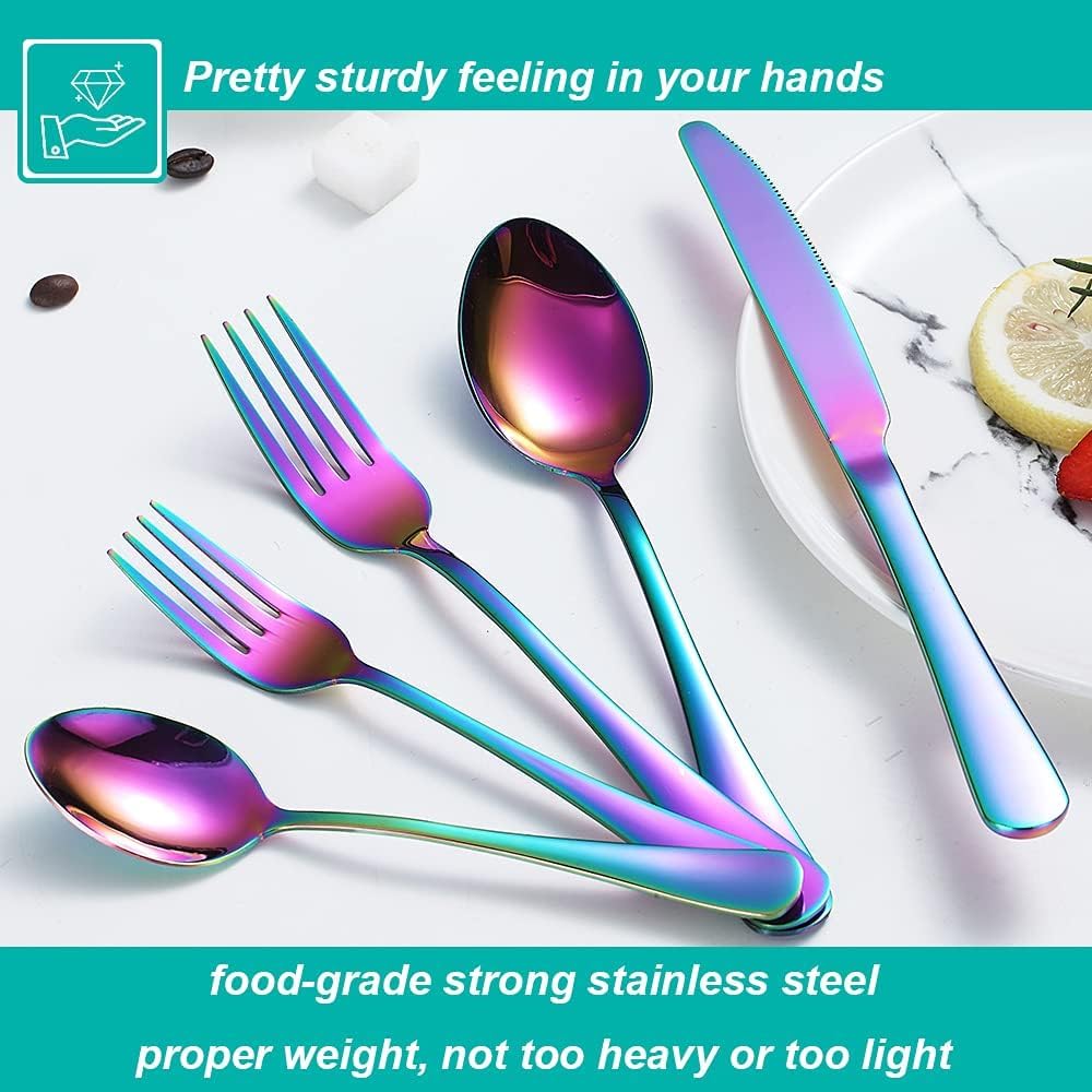 30 Pcs Rainbow Silverware Set for 6, Food Grade Stainless Steel Flatware Set, Eating Utensils Sets Include Fork/Knife/Spoon,Home Kitchen Tableware Set, Reusable Cutlery Set, Dishwasher Safe