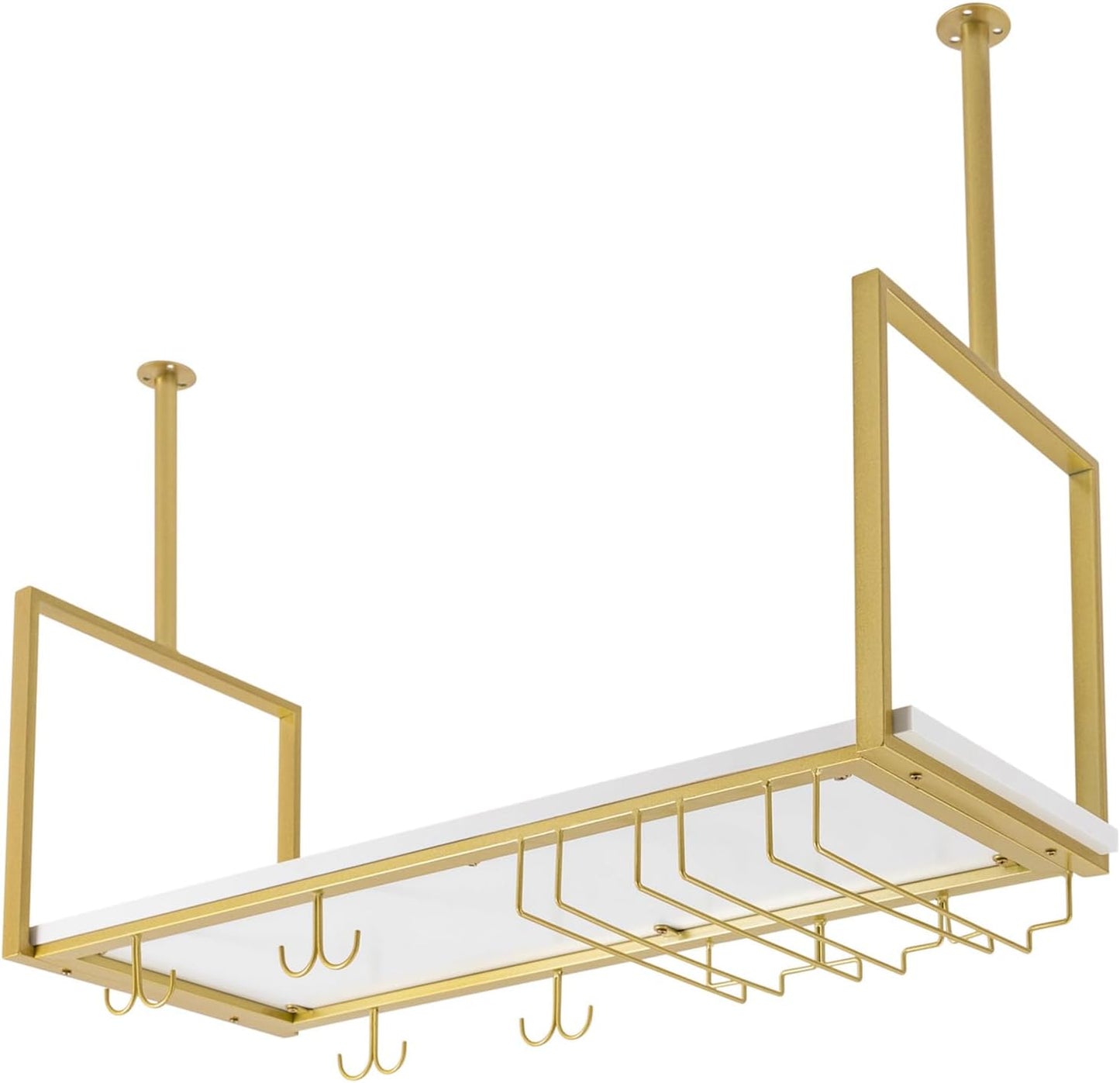 Hanging Wine Rack with Glass Holder Shelf Metal Ceiling Bar Wine Glass Rack Industrial Wall Mounted Floating Shelve Perfect for Bar Cafe Kitchen Restaurant