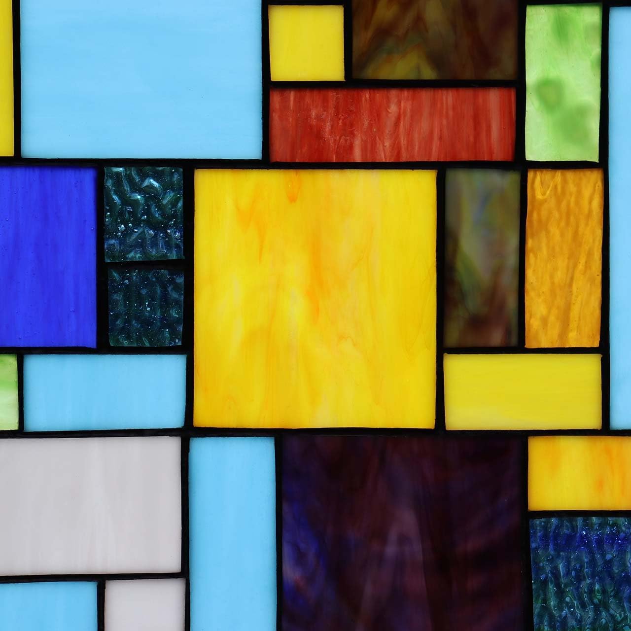 Bieye Geometric Color Block Tiffany Style Stained Glass Window Panel with Hanging Chain (13x24 inches W10090)