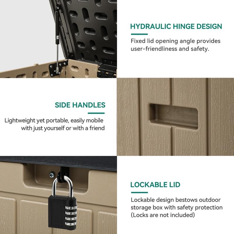 YITAHOME 90 Gallon Large Deck Box, Double-Wall Resin Outdoor Storage Boxes, Deck Storage for Patio Furniture, Cushions, Pool Float, Garden Tools, Lockable & Waterproof (Black&Brown)