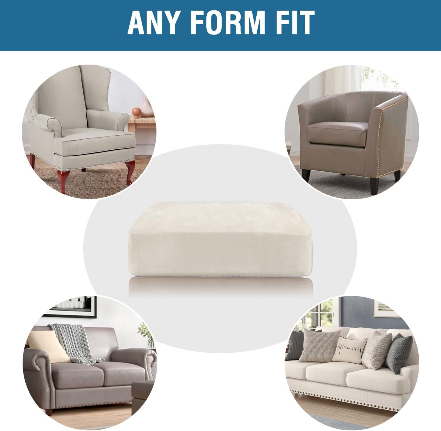 H.VERSAILTEX Velvet Stretch Couch Cushion Cover Plush Cushion Slipcover for Chair Loveseat Sofa Cushion Furniture Protector Seat Cushion Sofa Cover (2 Piece Medium Sofa Cushion Covers, Porcelain)