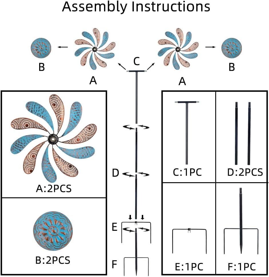 Viveta Wind Spinner for Yard and Garden, 58.7 * 12.6" Kinetic Wind Spinners Metal Windmills for Outside Yard Patio Lawn Decor