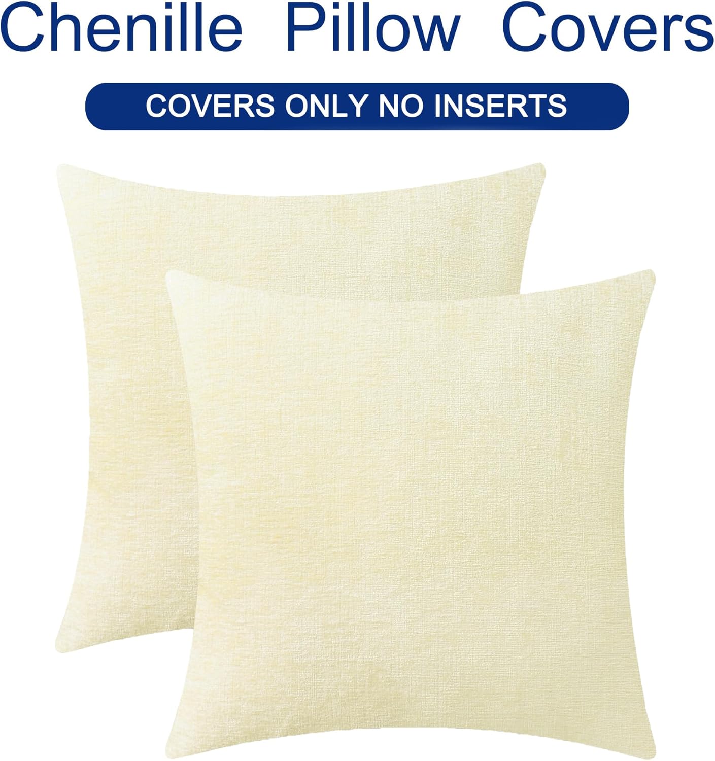 CaliTime Throw Pillow Covers Decorative 20 X 20 Inches Pack of 2 Cozy Chenille Cushion Cases for Couch Sofa Bed Living Room Home Beige
