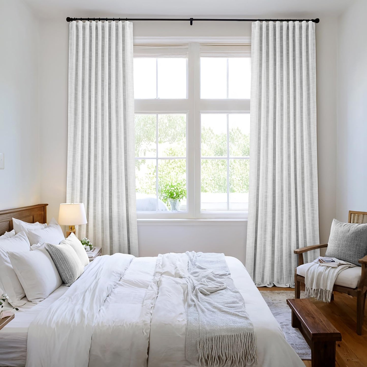 MIULEE Greyish White 100% Blackout Linen Curtains 120 Inch 2 Panels Set Double Sided No Coating Pinch Pleated Back Tab Black out 10 FT Extra Long Thermal Insulated Bedroom Living Room Darkening Drapes