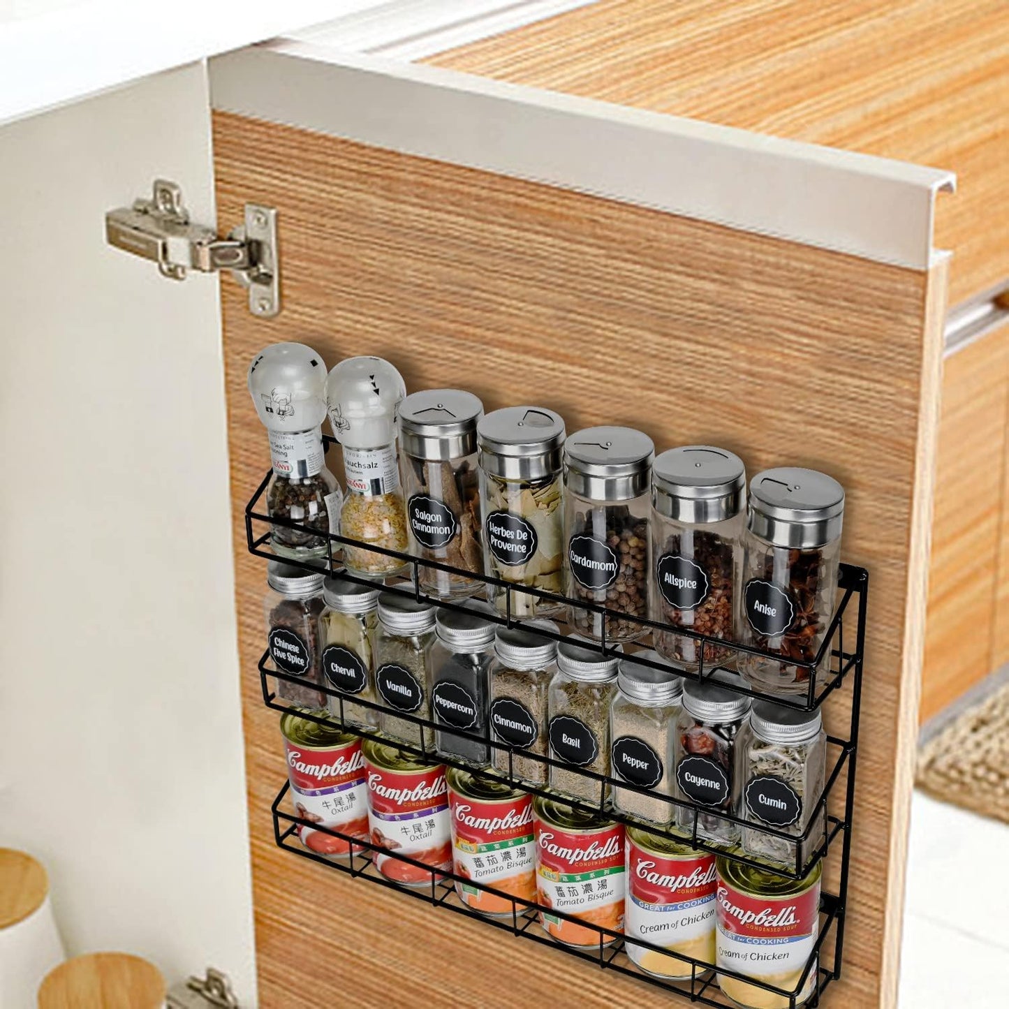 SUFAUY 2 Pack Spice Rack Wall Mount, 3 Tier Narrow Spice Rack Hanging Small Shelf for Cupboard, Black