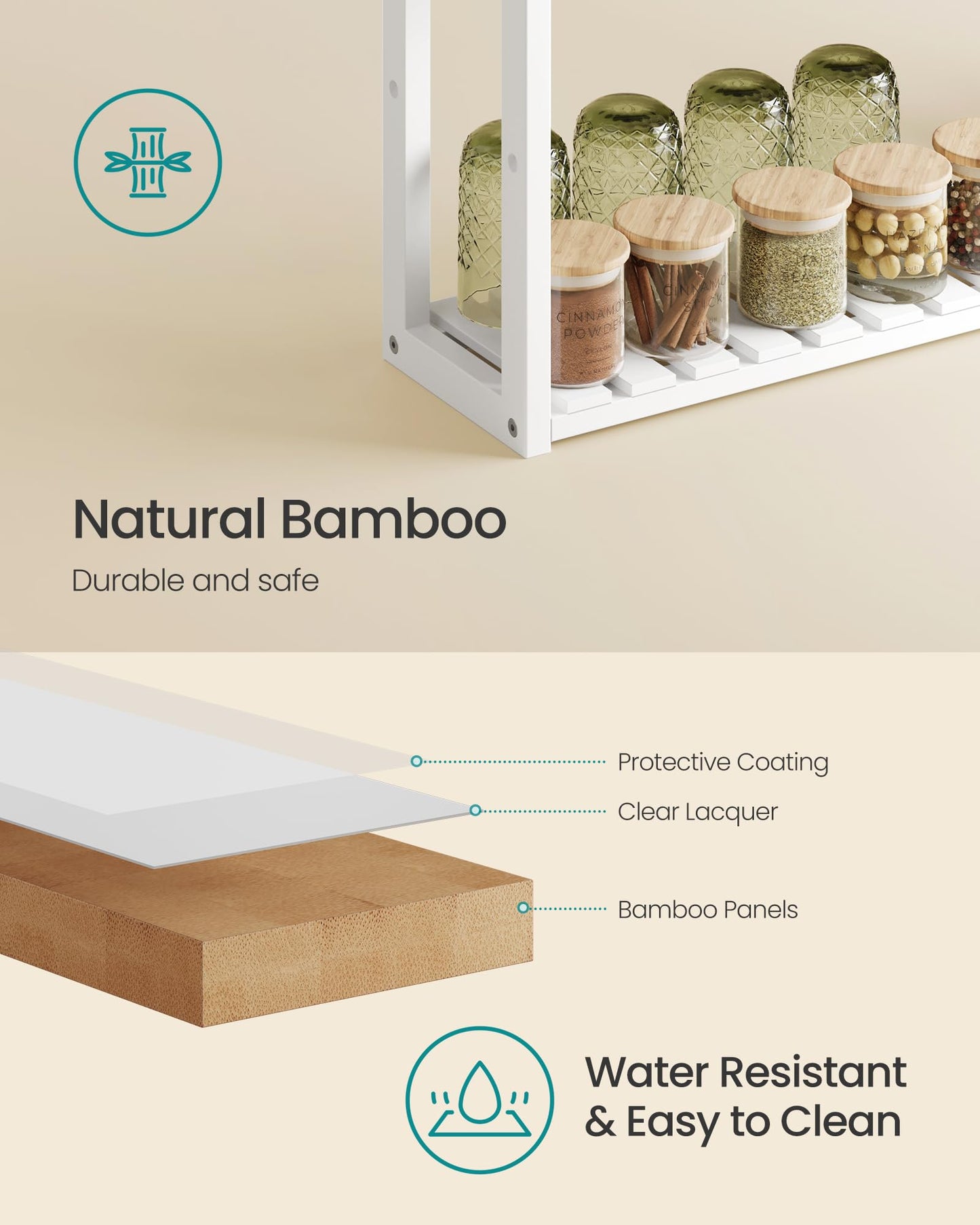 SONGMICS Bamboo Bathroom Shelf, 3-Tier Adjustable Plants Rack, Wall-Mounted or Stand, in The Living