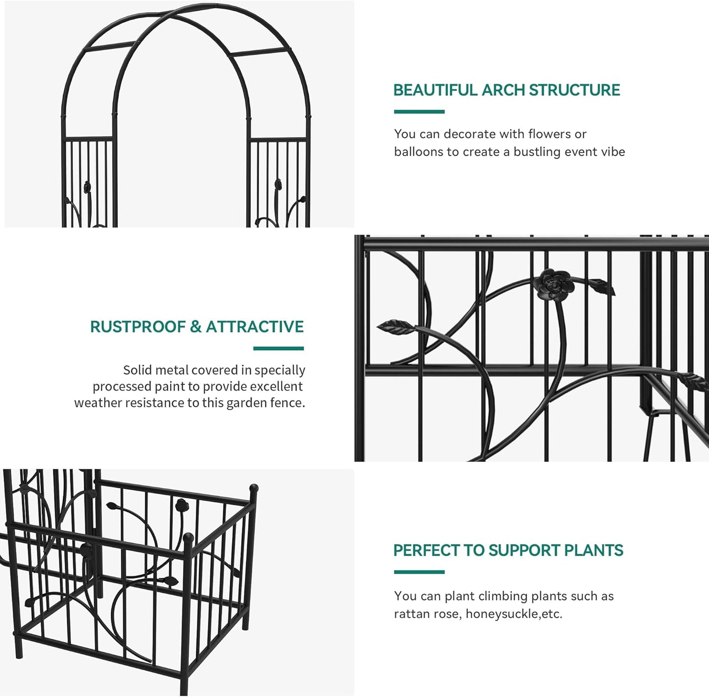 YITAHOME Garden Arbor with Planter Boxes, Wedding Arches for Ceremony, Black Metal Garden Archway for Climbing Plants Outdoor Lawn, Patio and Backyard