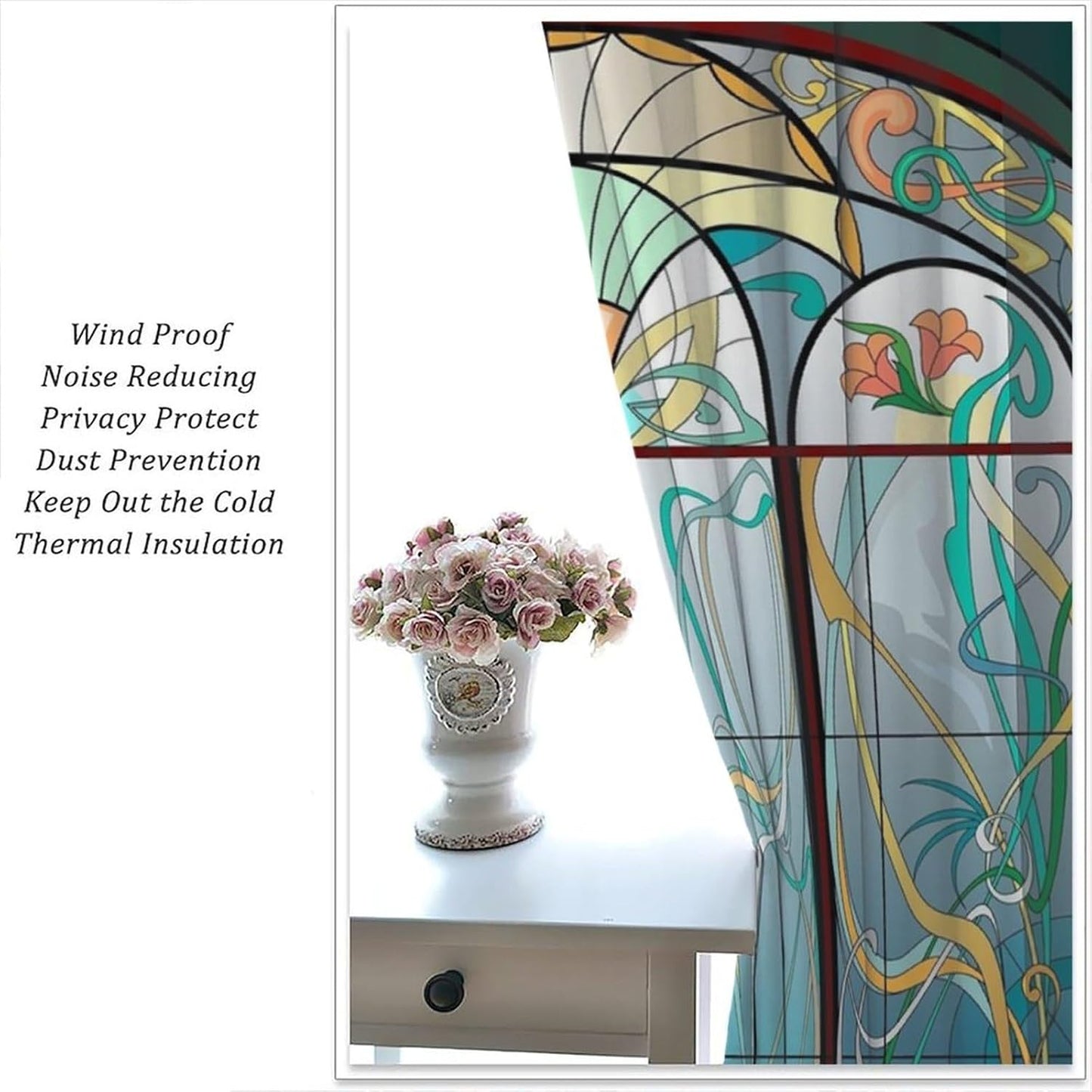 Stained Glass Curtains, Retro Mid Century Boho Abstract Art Home Decor Drapes for Bedroom Living Room Kitchen Window Treatment 2 Panels Set Total Size 72" W X 63" L Inch