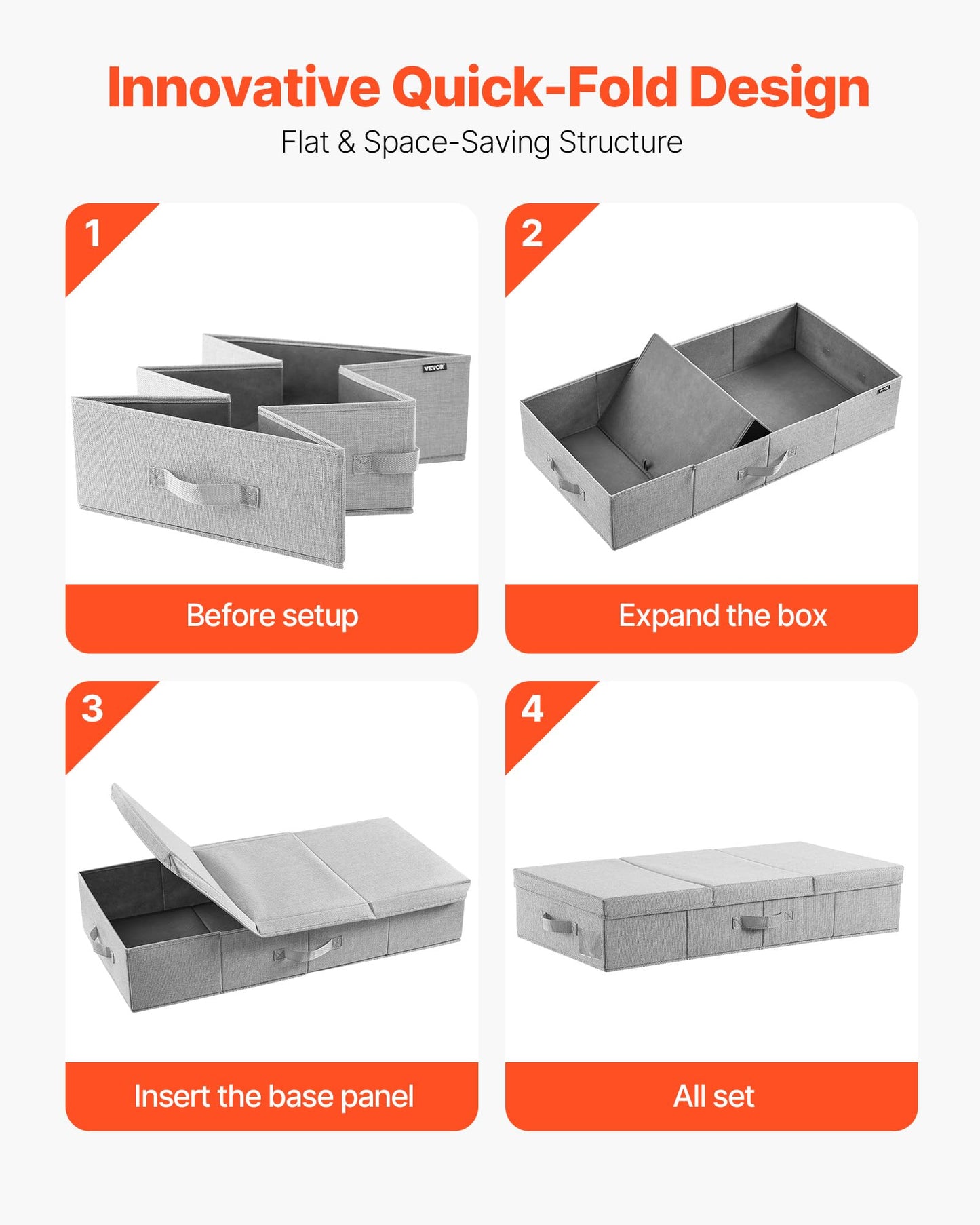 VEVOR Under Bed Storage with Lids, 31.7 x 15.9 x 6.1 Inch, 48L Large Underbed Clothes Storage