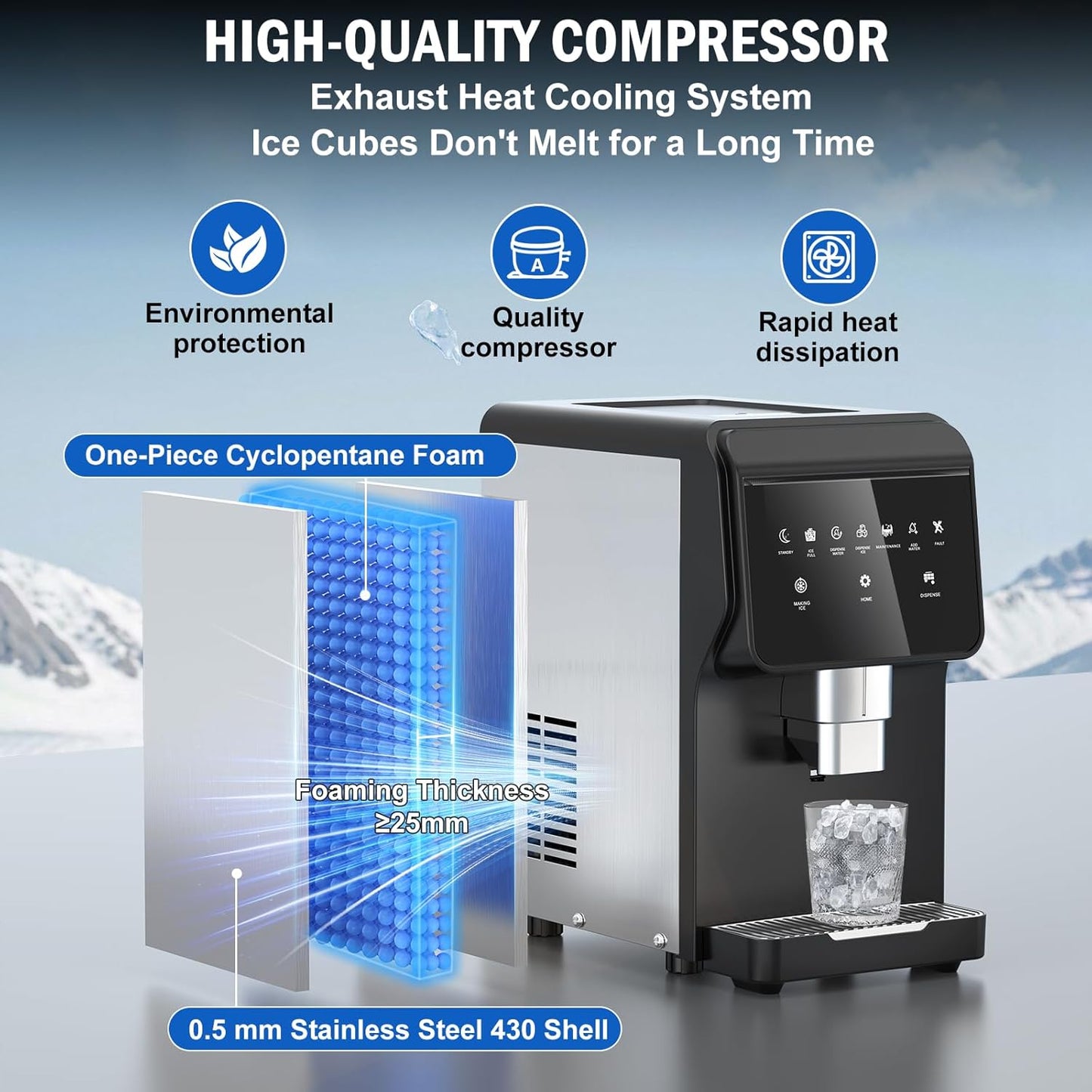 Nugget Ice Maker Countertop, 50LBS/Day with 5LBS Storage Bin, Water Dispenser Countertop Ice Maker Machine Stainless Steel, Soft Chewable Pellet Ice Machine for Home Bar Kitchen Office, Self-Cleaning