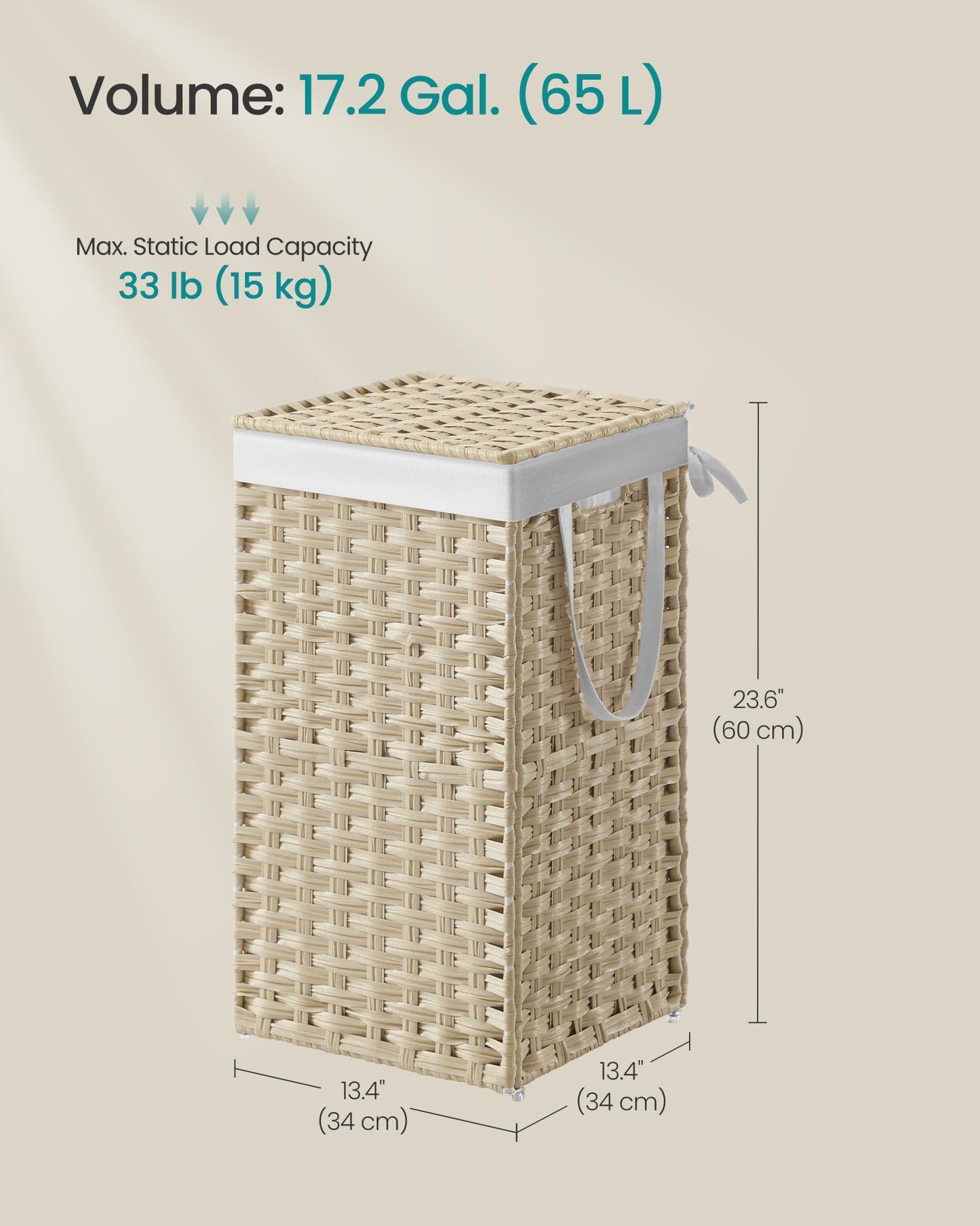 SONGMICS Laundry Hamper with Lid, 17.2 Gallon (65L) Synthetic Rattan Clothes Laundry Basket with