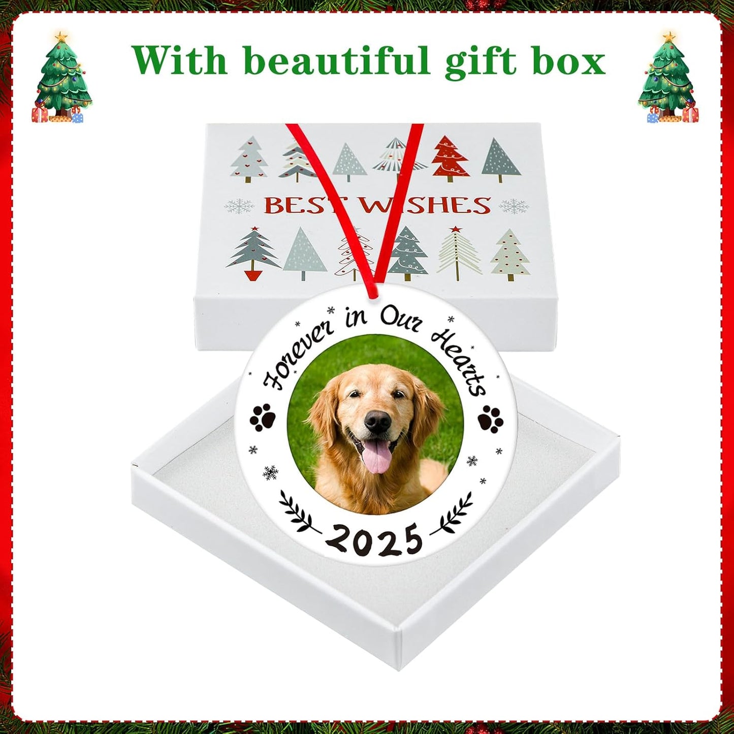 WaaHome Picture Frame Dog Memorial Christmas Ornaments 2025 - Forever in Our Hearts Pet Memorial Ornaments for Christmas Tree, Pet Sympathy Remembrance Gifts for Loss of Dogs Cats Pets